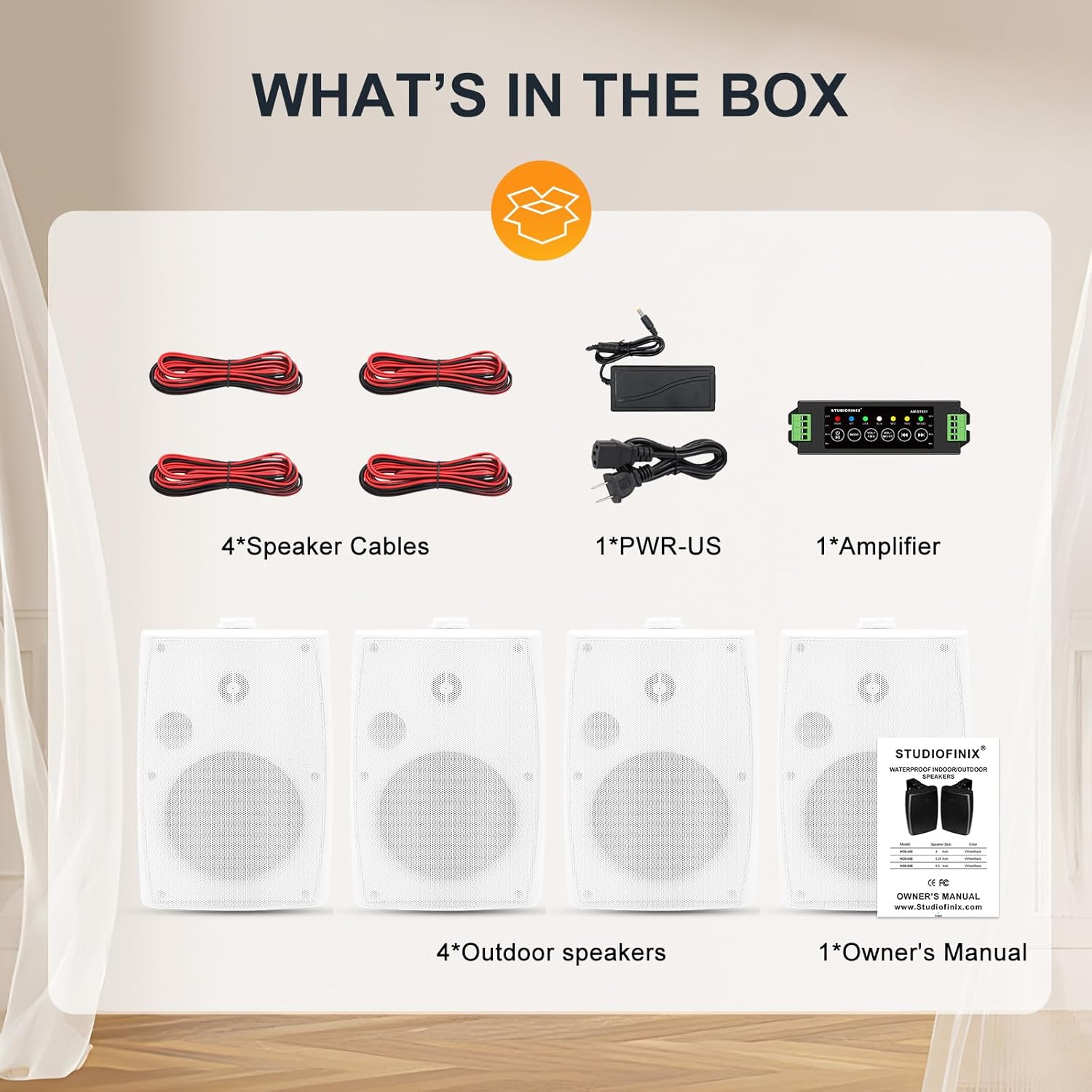 6.5 Inch Max 800W Outdoor Bluetooth Speakers Waterproof Wired with Multifunctional Amplifier Wall Mount Outdoor Speaker System for Patio Garden Poolside Home(4 Speakers,White) - Image 6