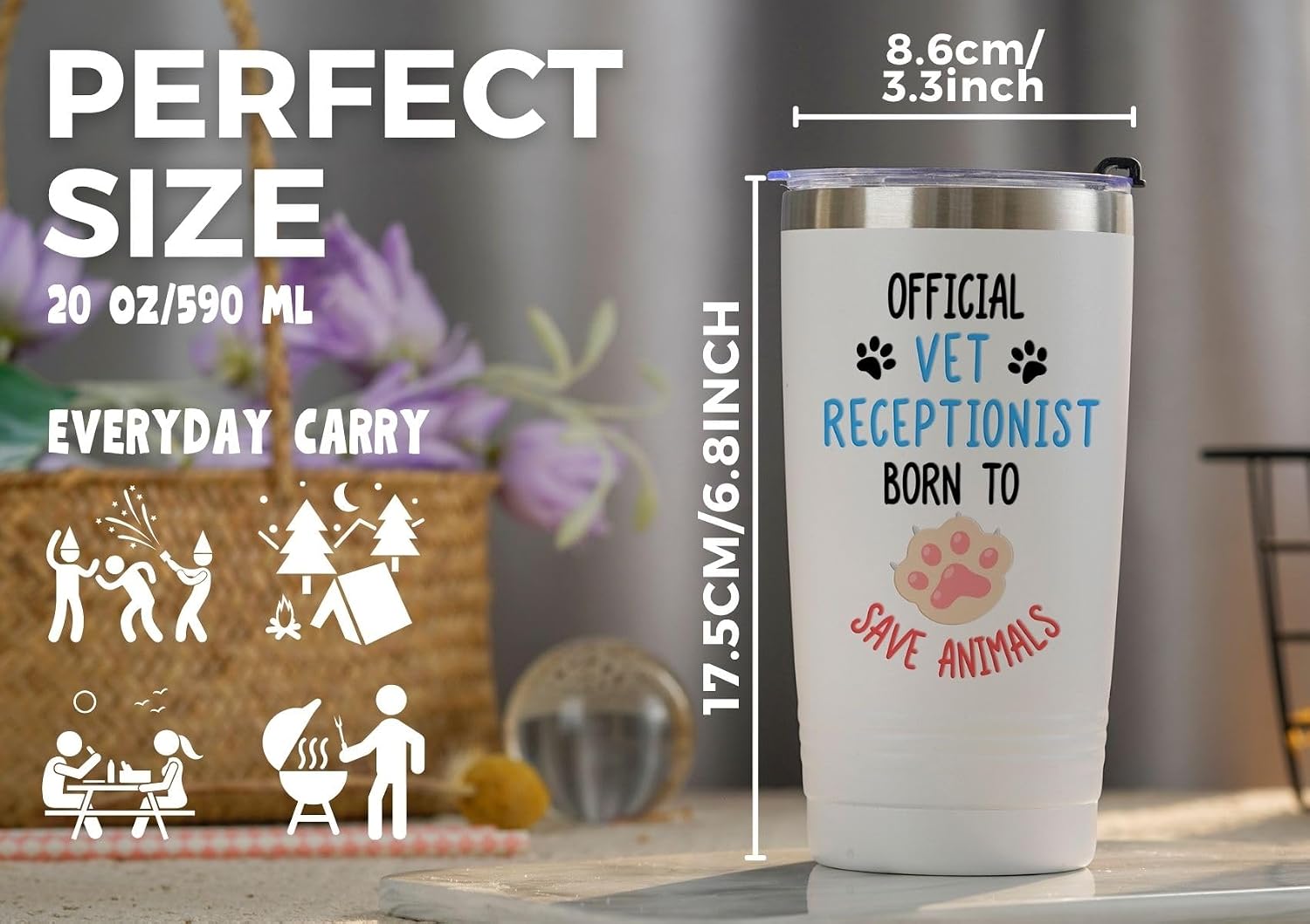 Onebttl Veterinary Receptionist Gifts Coffee Mug Cup Stainless Steel Insulated 12oz/350ml, Veterinary Receptionist Week Gifts - Born To - White