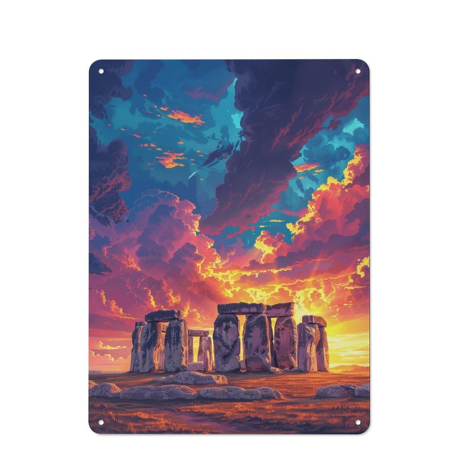 Junmoney Style-23 Stonehenge Sunset Fantasy Vintage Metal Plaque 40X30cm For Dining Room Or Kitchen, For Home Decor Collectors Refreshing A Room In Autumn