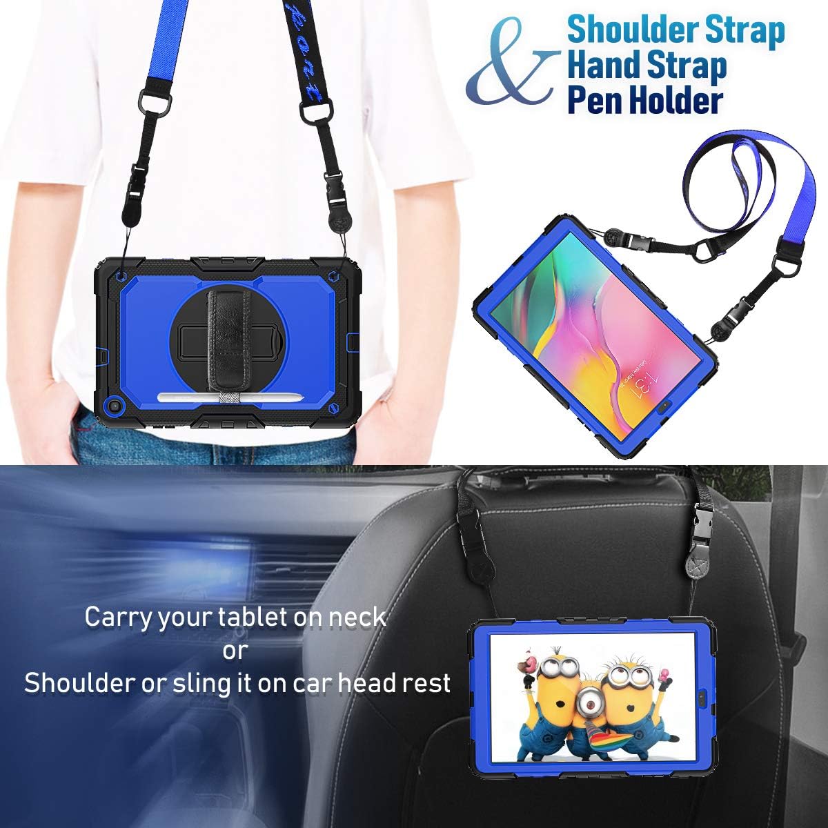 Timecity for Samsung Galaxy Tab A 10.1 Case 2019, Only Fit (SM-T510/ SM-T515/ SM-T517 Case), Drop Proof with Hand Strap Stand Screen Protector Pencil Holder for Galaxy Tab A 10.1 Case - Dark Blue for Tab A 10.1 inch 2019 Dark Blue