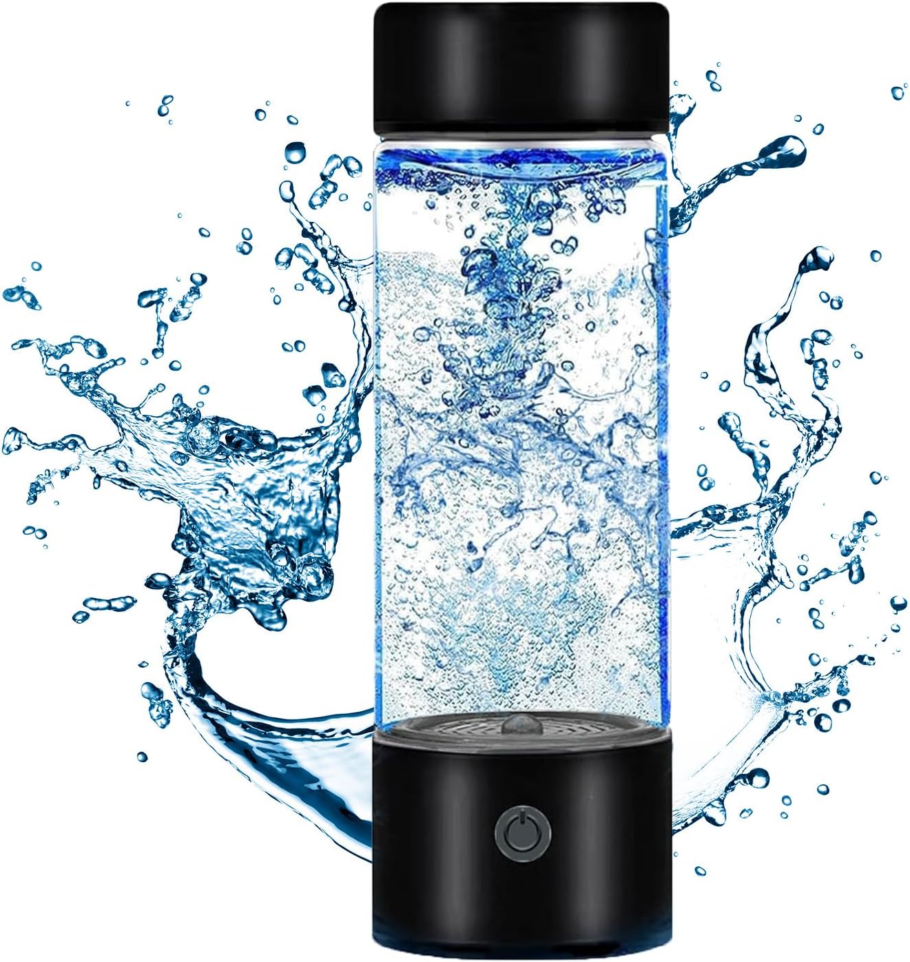 Hydrogen Water Bottle, Portable Hydrogen Water Ionizer Machine, Liquid Water Bottle with Built-in LED Light, Hydrogen Rich Water Glass Drinking Water Bottle for Travel, Fitness, Yoga Black Color