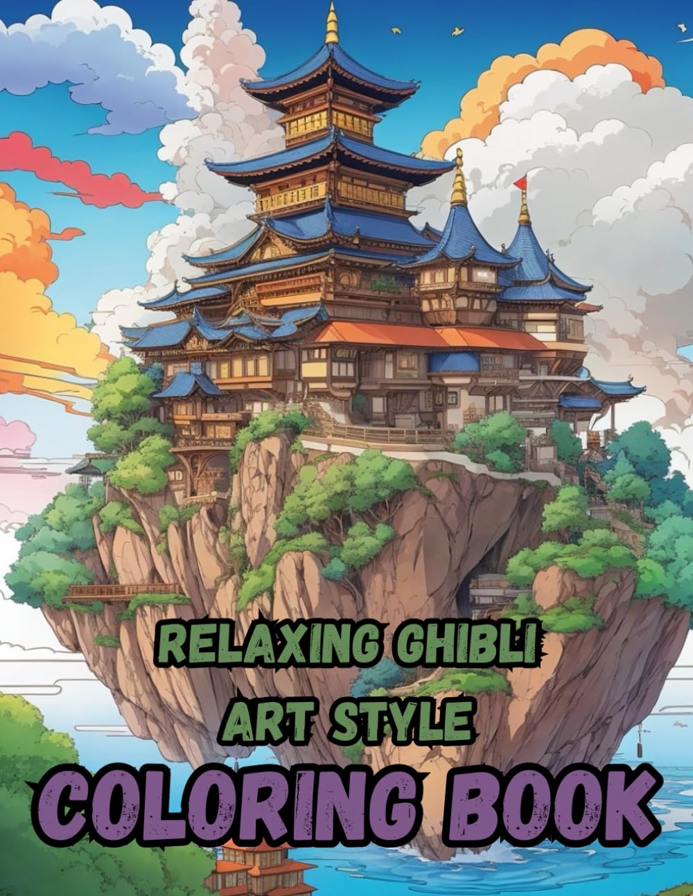 Serenity in Ghibli Land: Coloring Book In The Style Of Ghibli For All Ages: 30 Beautiful Illustrations Of Ghibli Landscapes Perfect Coloring Pages for Adult to Relax
