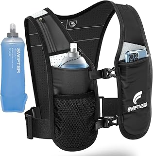 SWIFTVEST Running Phone Holder Vest with 500ml/17oz Water Bottle | Reflective Hydration Vest | Adjustable | Light | 6 Pock...