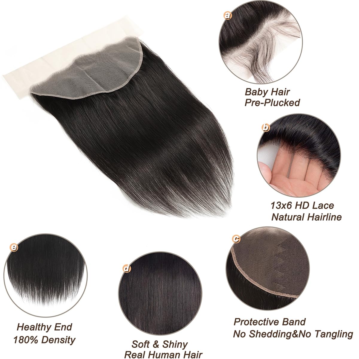 beauty youth 13x6 Straight Lace Frontal Transparent Pre Plucked Ear to Ear Lace Frontal Closure With Baby Hair Free Part Brazilian Virgin Human Hair 180% Density 18 Inch