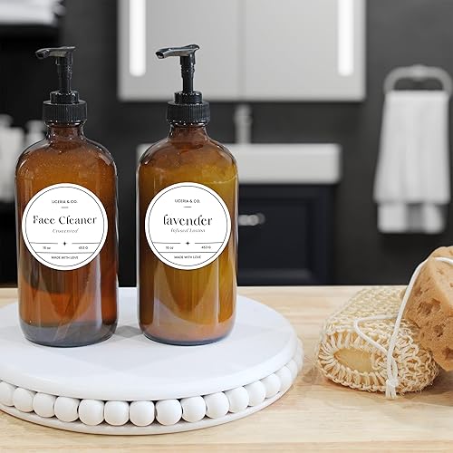 Miniatura 3 de Botellas vacías de 16 onzas de vidrio, estilo Boston, redondas con despachador negro de plástico libre de bisfenol A, 2 unidades, reutilizables,