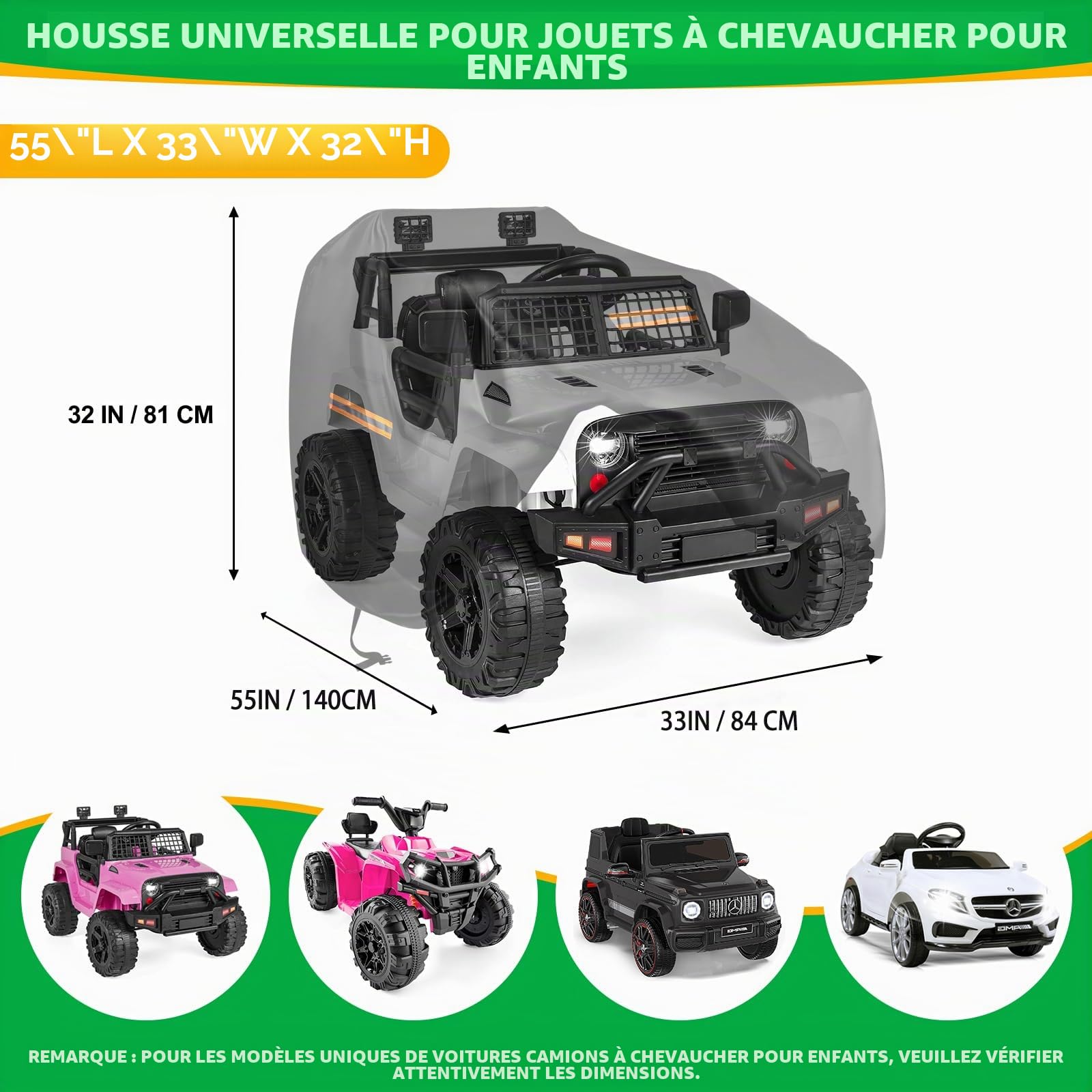 Housse de voiture en tissu Oxford 420D robuste Grande protection imperméable et anti-UV 3 bandes réfléchissantes, boucles