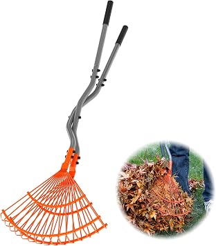 Walensee Metal Rake for Leaves, Heavy Duty Leaf Picker Upper, Leaf Scoops Hand Rake, Leaf Grabber with Long Handle, Multi-Use Garden Leaf Claw for Lawn & Yard Work