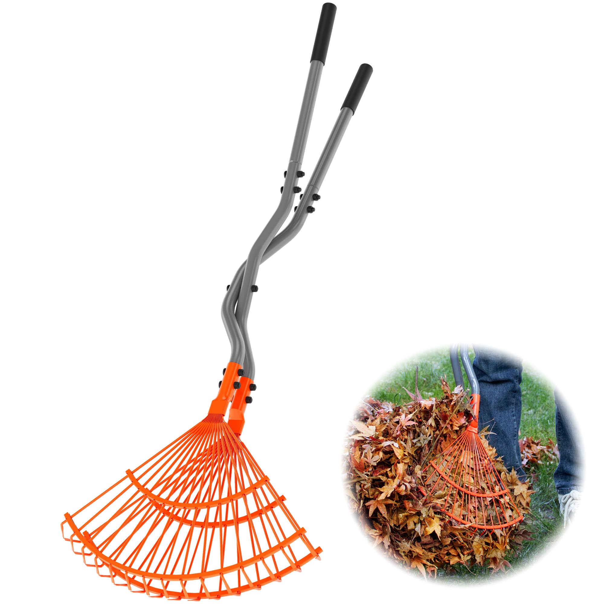 SOHNVWTGD Heavy Duty Dual-Sided Bow Rake, 63" Stainless Steel Handle, Heat-ed Manganese Steel Head, 17 Steel Tines Metal Garden Rake for Soil Loosening, Yard Leveling, Lawn Care and Thatch Removal