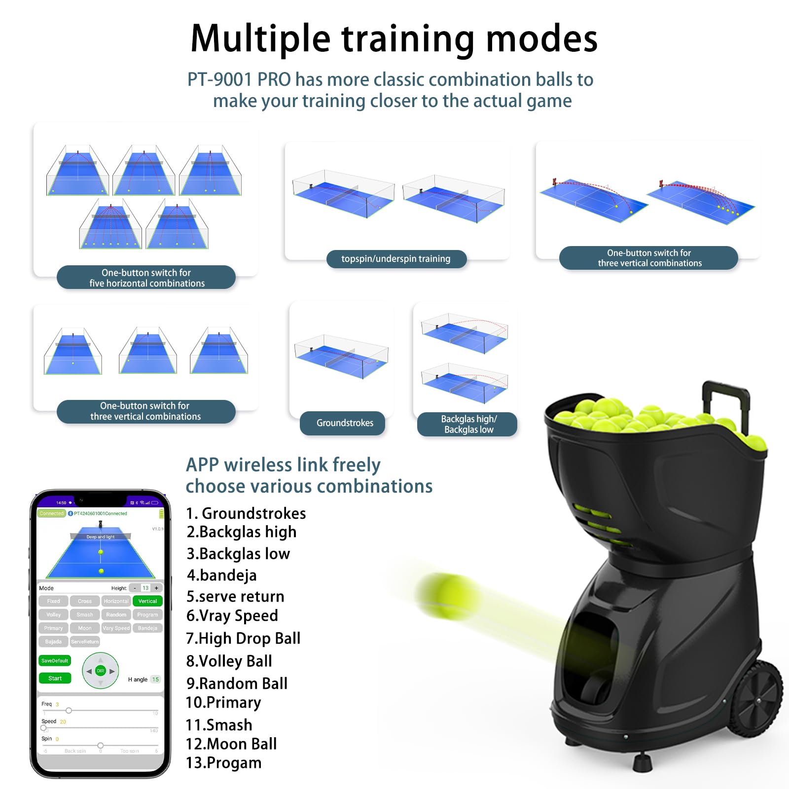 PT-MAX C - Máquina profesional de pelotas de pádel - Lanzador de pelotas automático portátil con control de aplicación inteligente | Perfecto para práctica en solitario, entrenamiento de club y