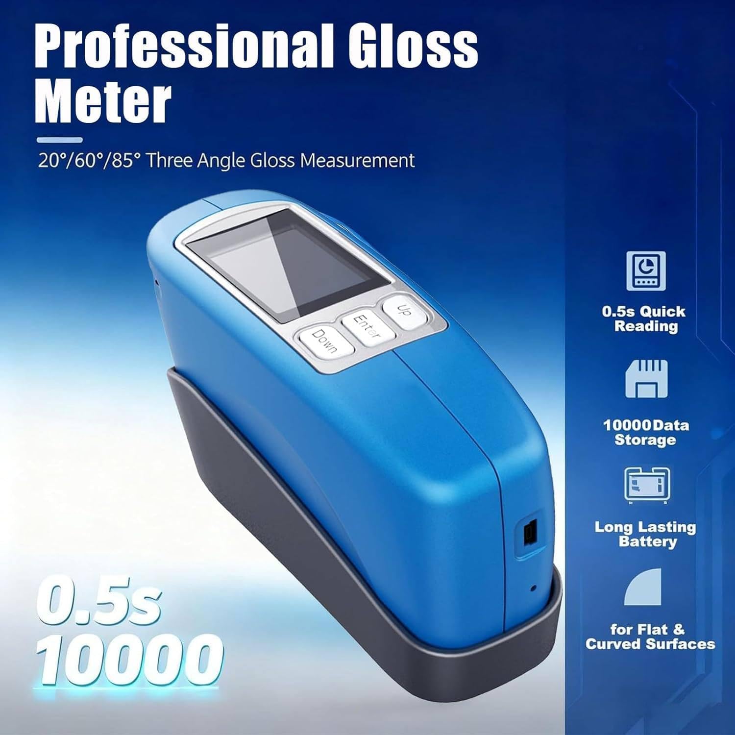 Glosímetro digital, medidor de brillo de 60 grados con almacenamiento de datos para pruebas de superficies de revestimientos, tintas, plásticos, hardware, goma y pintura de coche