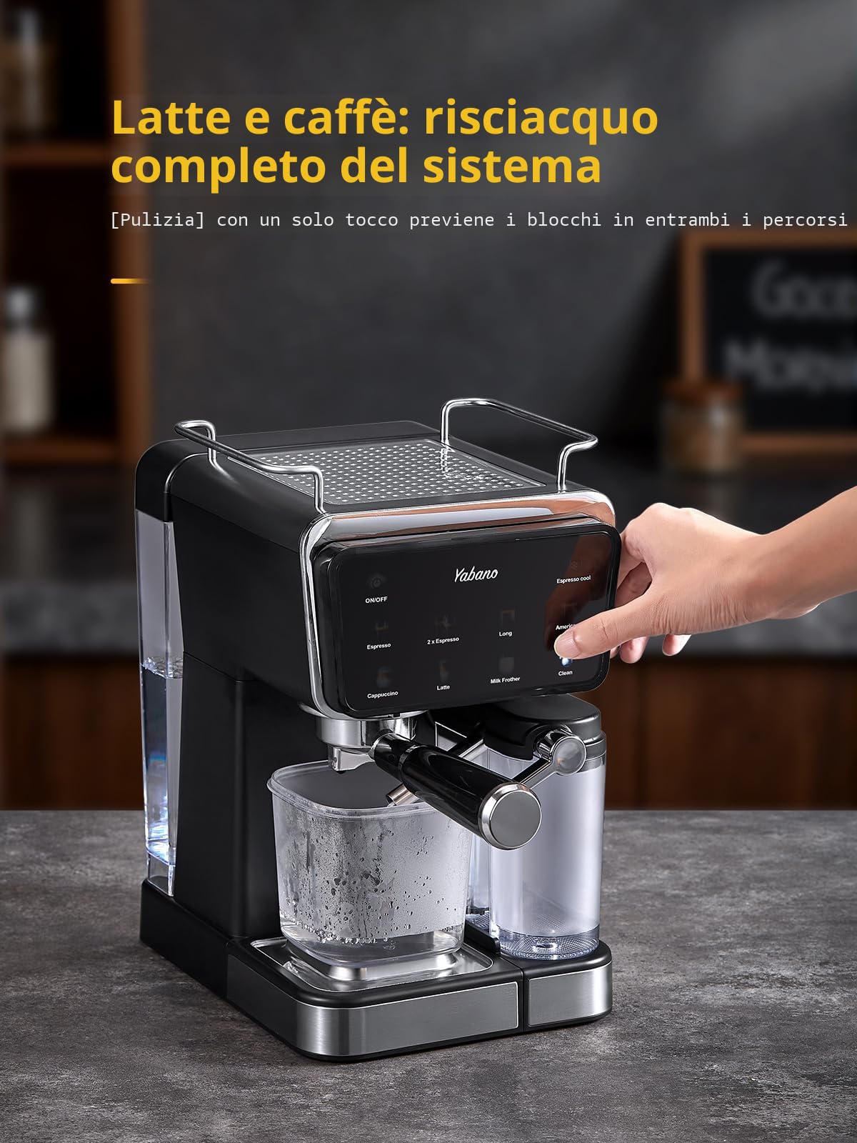 Yabano Macchina per caffè espresso, 20 bar, con montalatte automatico da 500 ml, 6 bevande, touch screen a colori, serbatoio dell'acqua da 1,5 l, caffettiera cappuccino e latte, 1350 W