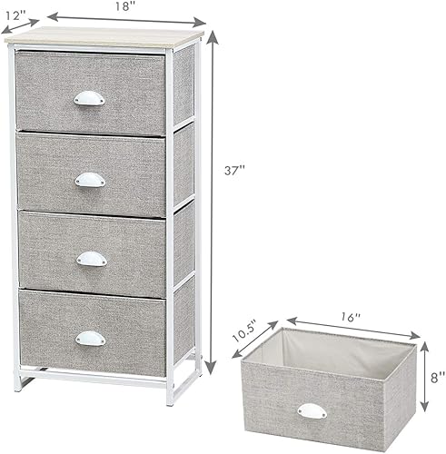 Miniatura 3 de Giantex Mesita de noche con cajones de tela, marco de acero resistente y organizador superior de madera para dormitorio, sala de estar, entrada,