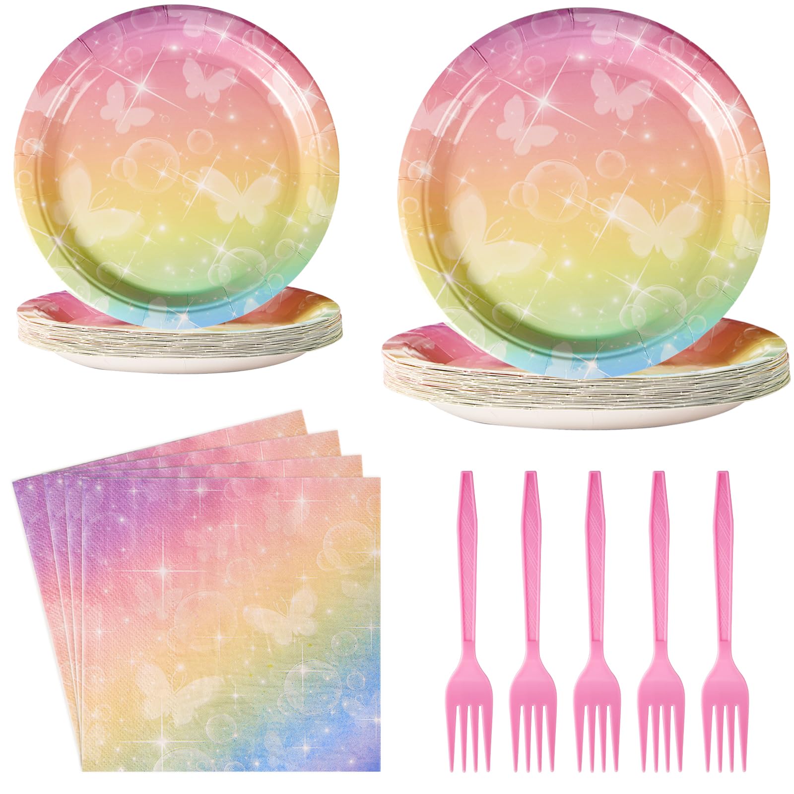 96 Pcs Pastel Birthday Party Supplies Pastel Paper Plates Set Singer Pastel Rainbow Tableware Disposable Pastel Plates for Wedding Girls Fans Birthday Party Decorations Supplies, Serves 24