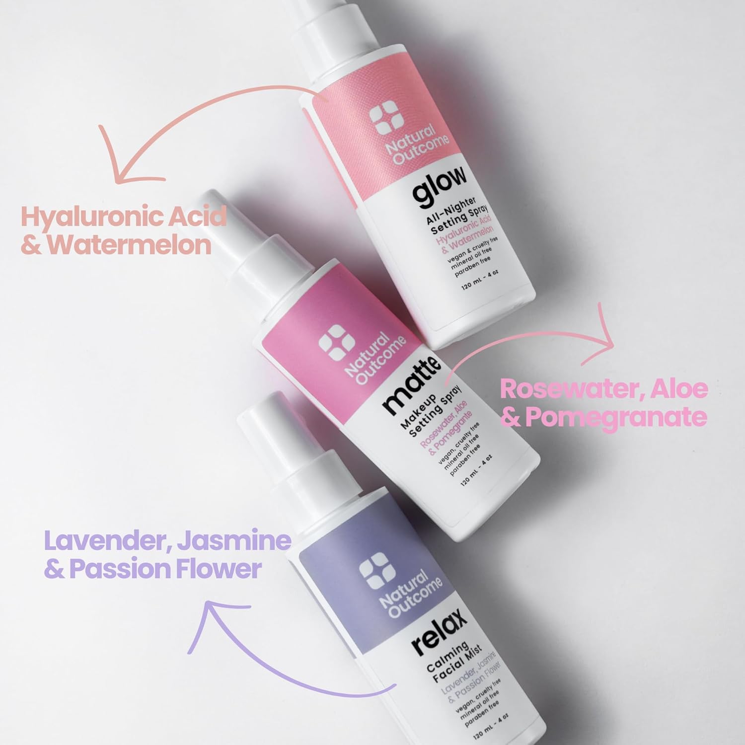 natural outcome Face Mist Trio Collection – Hydrating Facial Mist Spray for Glowing Skin – Rosewater, Lavender & Hyaluronic Acid – Makeup Setting & Refreshing Face Spray Mist - Image 3