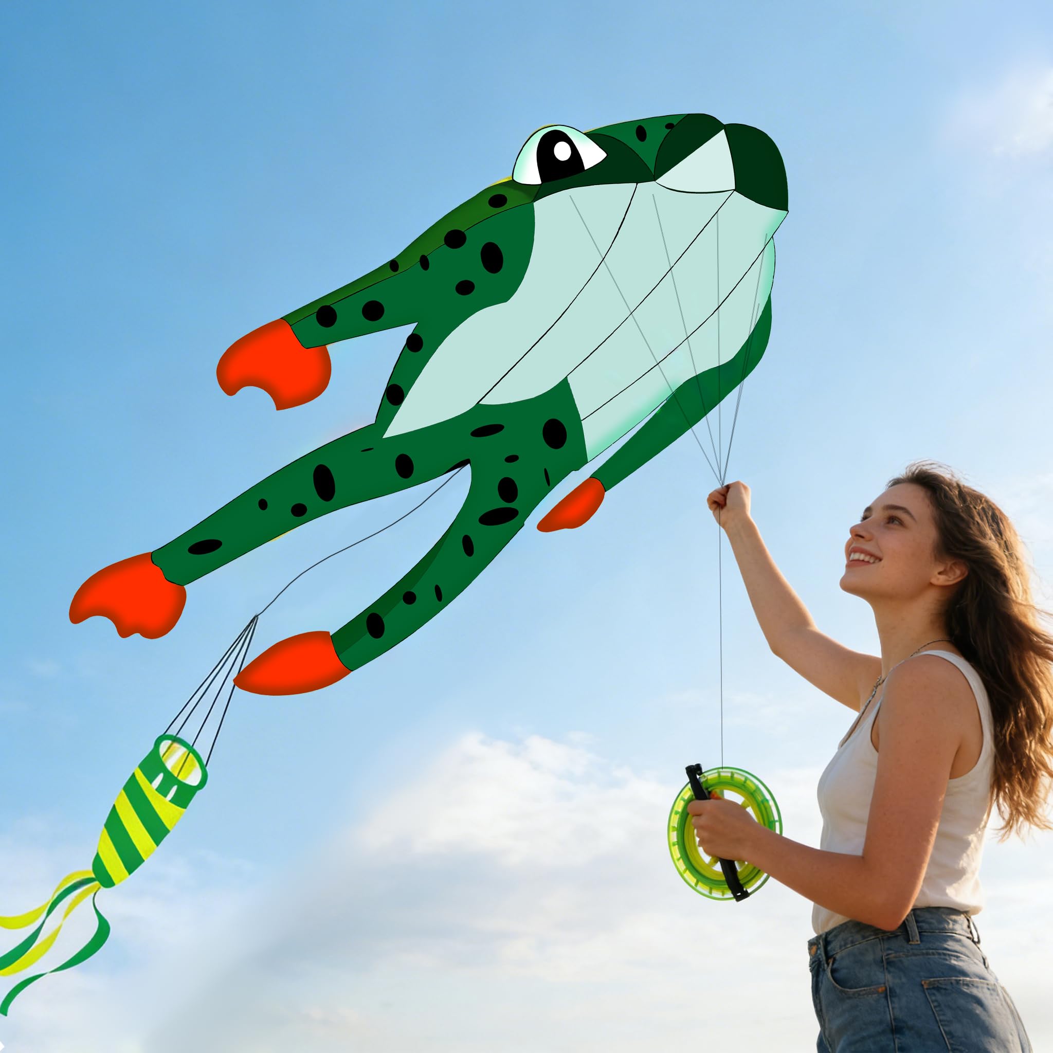 Touch the sky Cerf-Volant Grenouille 3D Doux pour Enfants et Adultes, Facile à Voler, Tissu Exquis et Structure Unique, Idéal pour Les Activités de Plein Air, Parfait pour Les Débutants.