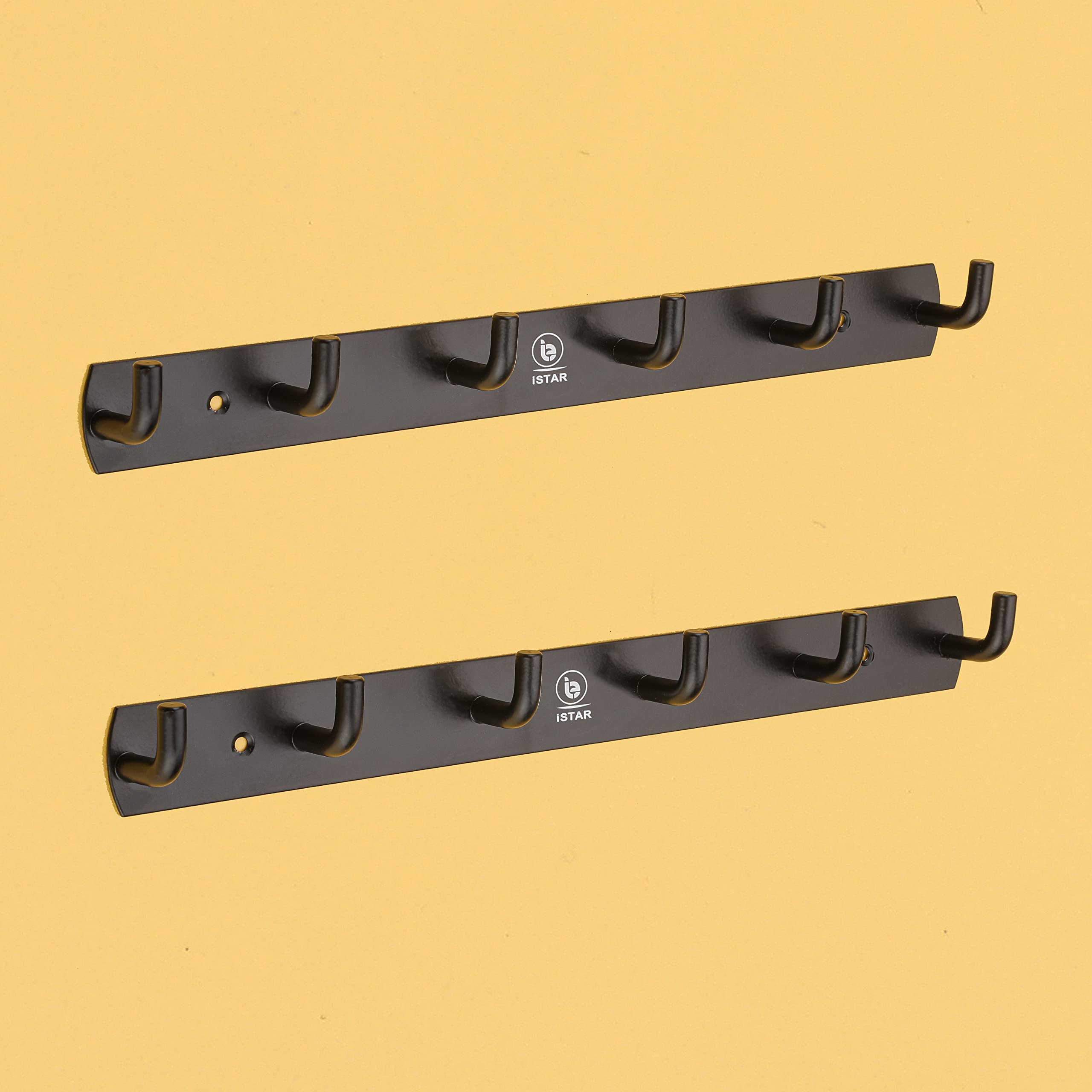 iSTAR Stainless Steel 6 Hook Rail with L-Shape Hooks for Walls of Bathroom/Kitchen–Hook Rail Bar for Clothes/Towel/Keys-Pack of 2 (6 Hooks,Black) (B0BVLXB8LK) Amazon Price History, Amazon Price Tracker