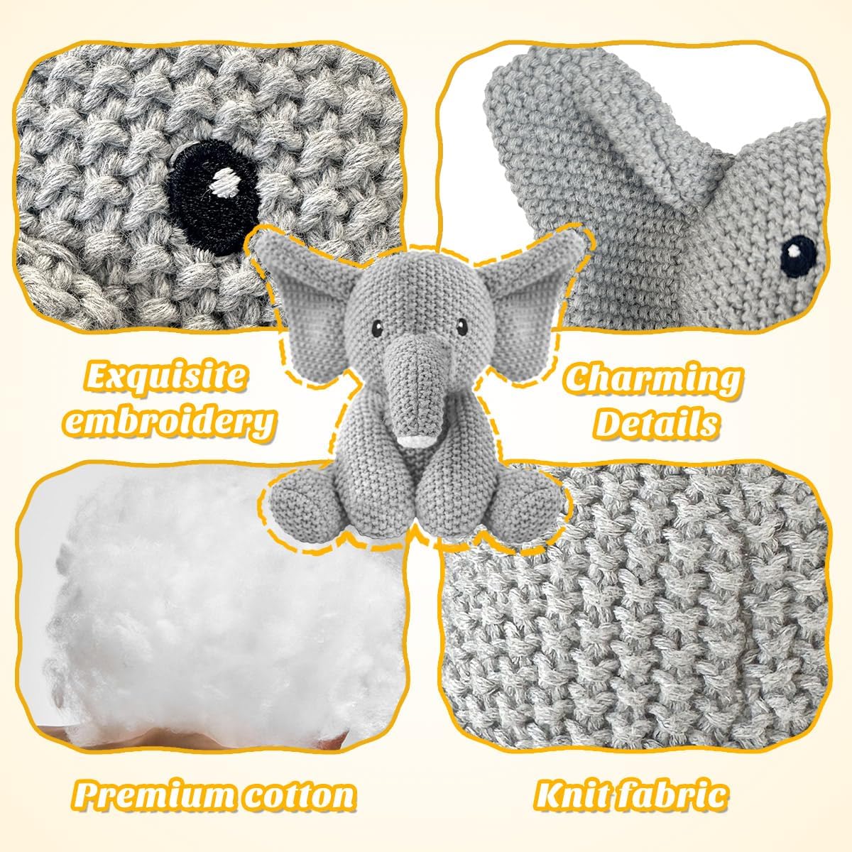 Crochet Stuffed Animal for Kids,8inch Sit Elephants Toys Hand Knit Doll Baby Cute Doll Bed Time,Handmade Knit Animal Toy Soft Cotton Knitted Animals Teddy Bear Christmas Birthday Gifts （Knit Elephant）