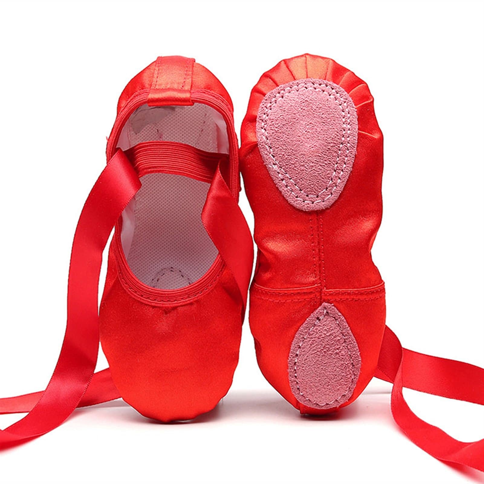 Scarpe da Ballo 2 Paia Bambini Bambini Principianti Scarpe da Ballo Suola Morbida Raso Balletto per Ragazze Pantofole Ballerine da Ballo 156 (Rosa 31(19))