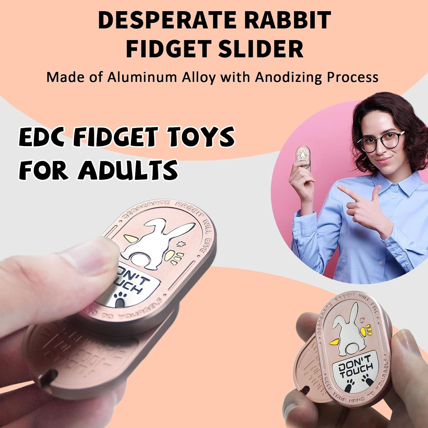 Rabbit Fidget Toys for Adults - Mechanical Fidget Slider with Ratchet-Like Sound & Haptic Feedback, Office Executive Desk Toys for Stress & Anxiety Relief (Aluminum Pink)