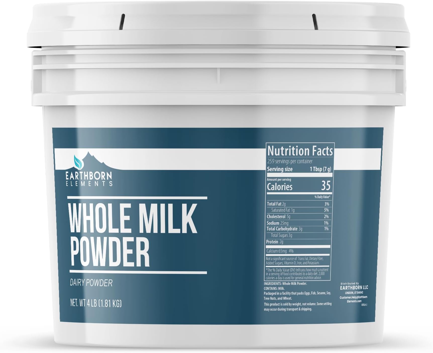 Earthborn Elements Whole Milk Powder 1 Gallon, Light Sweet Taste (64 Ounce)