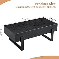 Vista 2 de Mesa de Centro Rectangular de 47.24", Mesa de Centro de Madera con Tablero de 7.8" de Grosor, Patas de Metal, Esquinas Redondeadas para Sala