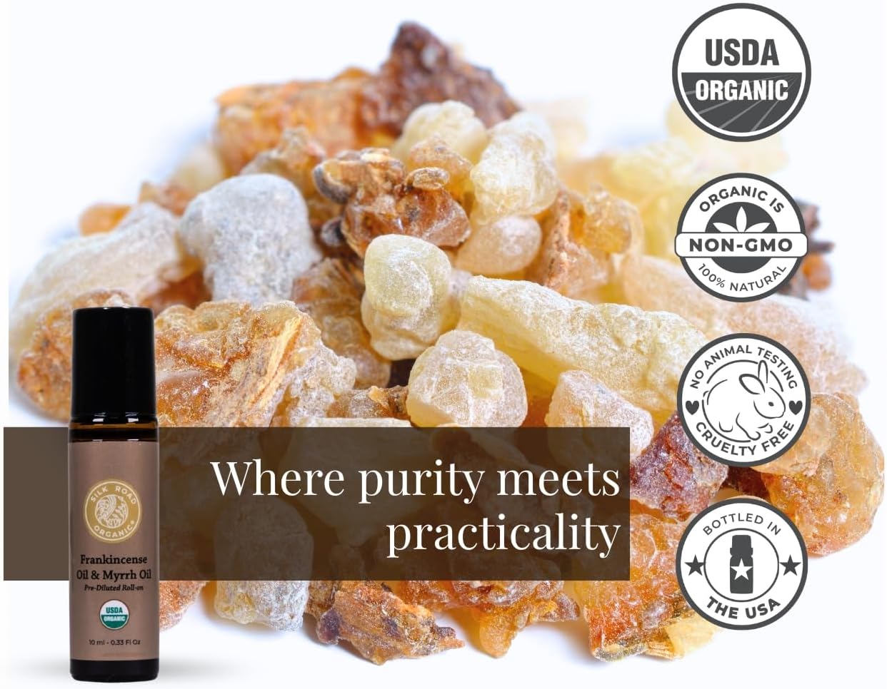 Silk Road Organic Frankincense Oil & Myrrh Essential Oil Roll On, USDA Certified, Body Aches, Stiffness & Tingling - 10 ml Aromatherapy Roller - Image 4