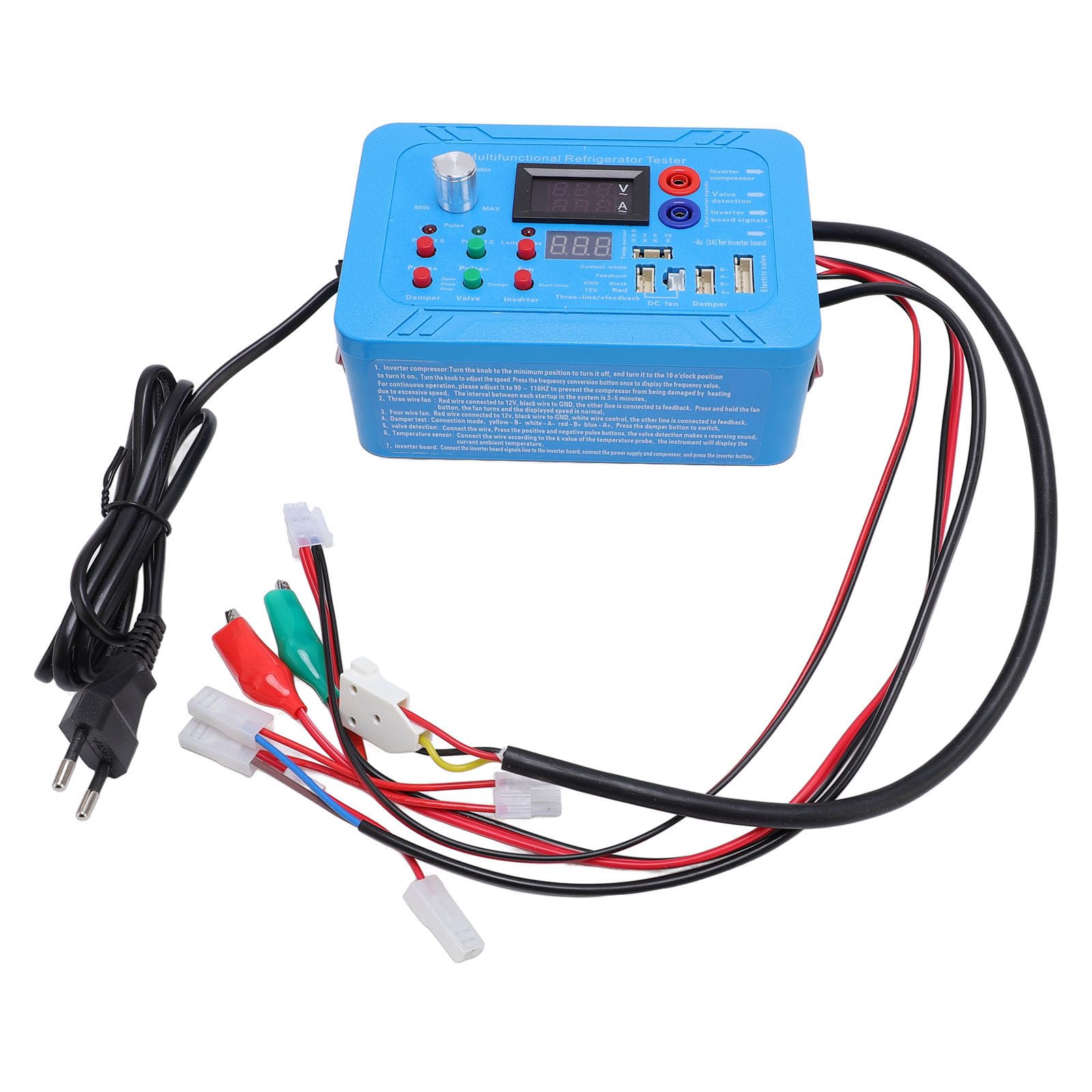 SIXRUN Refrigerador Inversor Probador, Herramienta de Detección de Frecuencia y Voltaje Ajustable para Reparación de Placa Inversora y Válvula Solenoide de Pulso, con 16 Terminales de (Enchufe de la