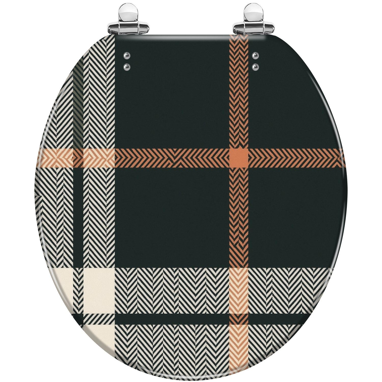 Round Toilet Seat Check black orange beige for autumn winter Seamless herringbone Resin Toilet Seat Quietly Close Quick Release Hinges with Cover Bumpers Decorative Easy to Install Clean