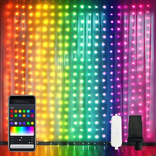 JMEXSUSS App-Controlled Color Changing Curtain Lights, 400 LED RGB String Lights for Halloween, Bedroom, Window, Wall, Party, Backdrop, Christmas, Indoor, and Outdoor Decorations, 6.5x6.5ft - RGB (Red, Green, Blue) - 400 LED