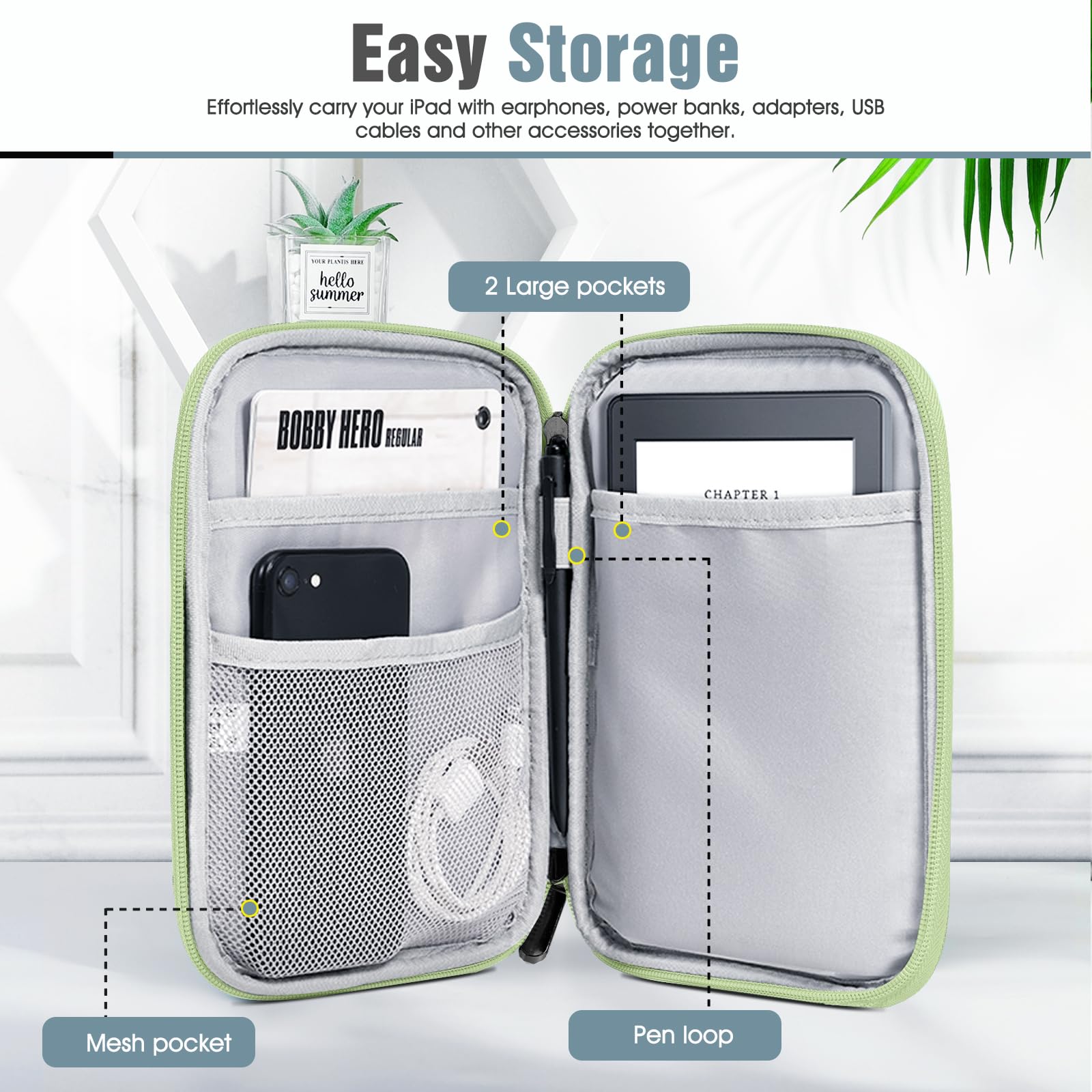 TiMOVO 6-7 Pollici Custodia per Tablet, Paperwhite/Colorsoft Signature Edition, Custodia Protettiva con Tasca per E-Reader/Oasis e Dispositivi Kobo, Fiore Verde