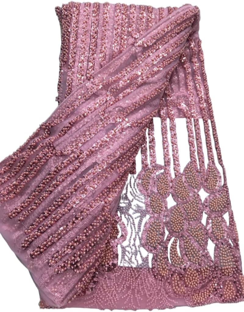 African Lace Fabric 5 Yards - French Tulle with 3D Sequin Embroidery Crochet, Premium Craft Fabric for Wedding Party Everyday Sewing Dressmaking (Purple)