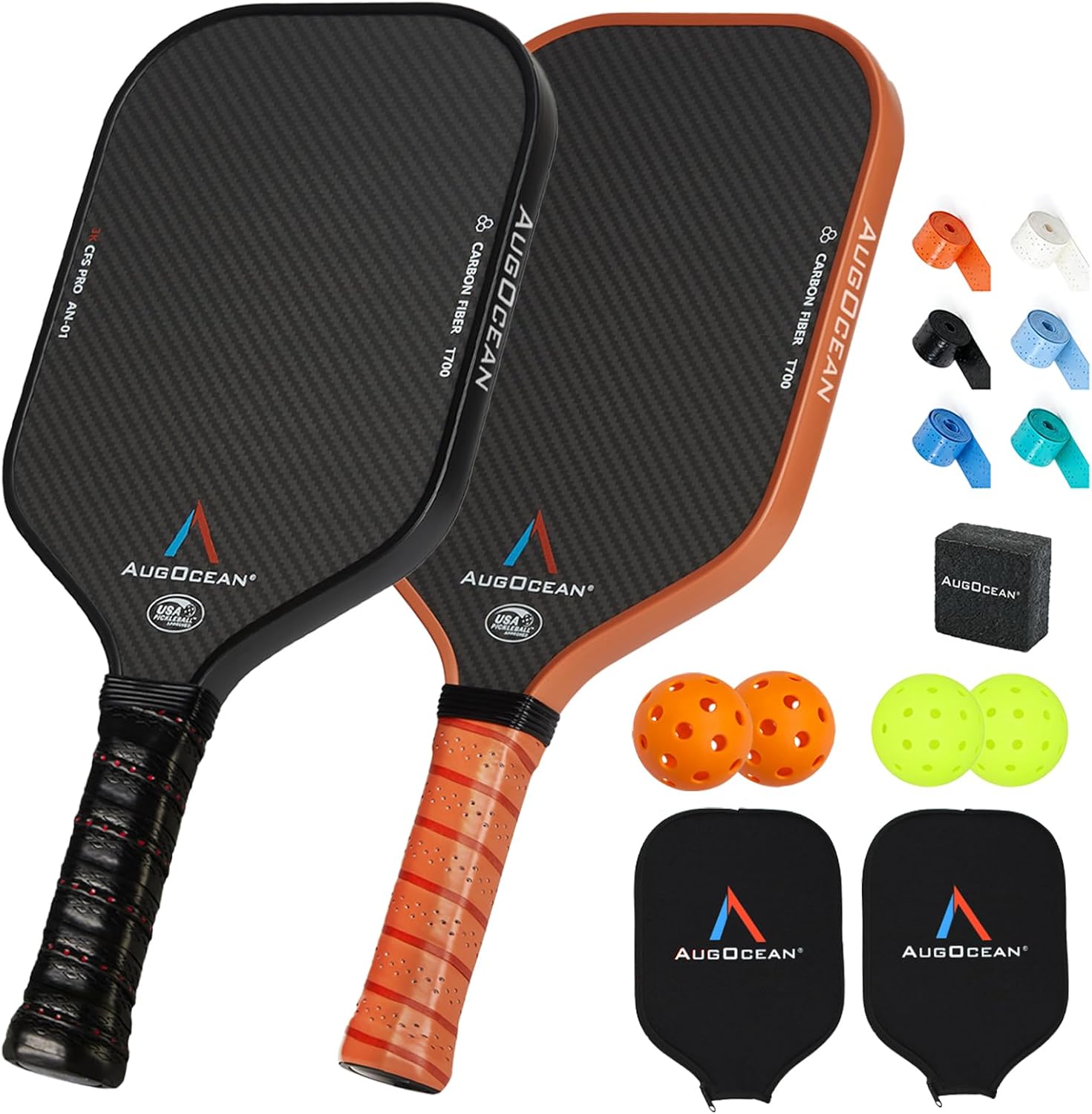 Pickleball Paddles,USAPA Approved Pickleball Paddle Set Pro | 3K Raw Carbon Fiber Textured Surface with High Grit & Spin,16mm Durable T700SC Carbon Fiber Pickle Ball Rackets for Men,Women & Families