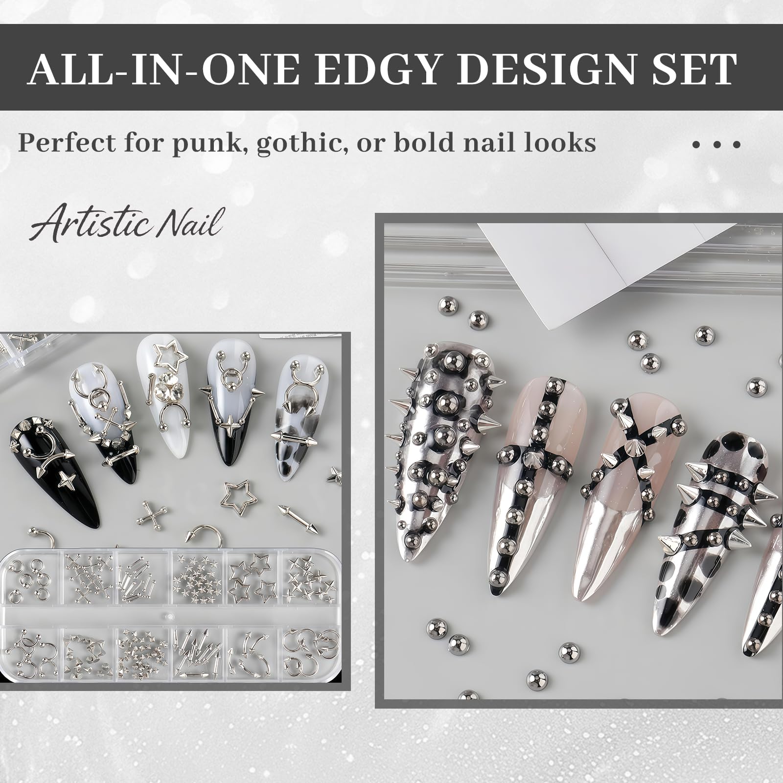 Nail Art Charms, zawieszki do zdobienia paznokci, metalowe punkowe zawieszki do paznokci z kryształkami i kamieniami hinestone, Y2K, akcesoria do paznokci do manicure gotyckiego