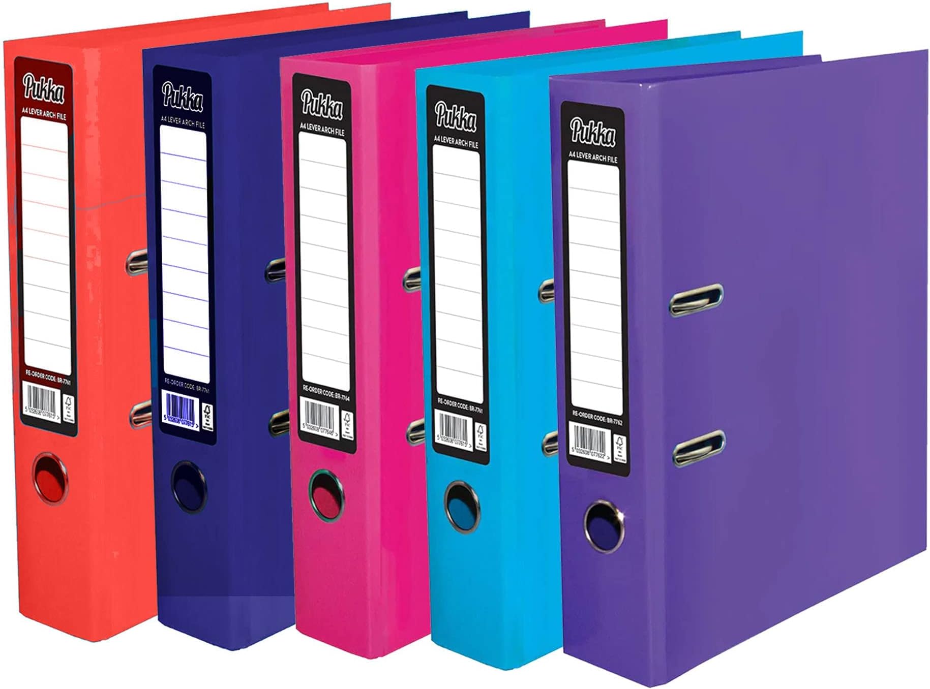 5 x Pukka A4 Glossy 2Ring Lever Arch Files School Work Office 75mm Spine File Organiser