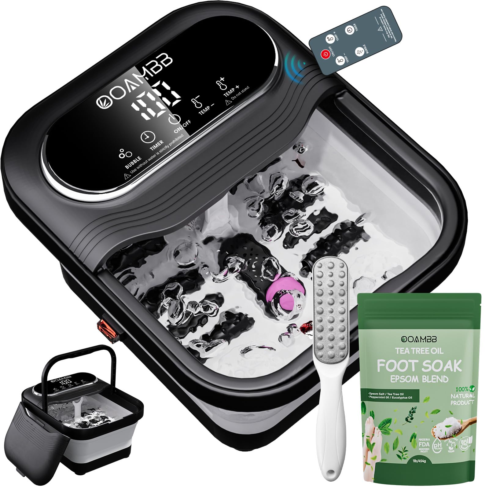 OOAMBB Collapsible Foot Spa with Heat, Bubbles, Massage Rollers and Touch Screen