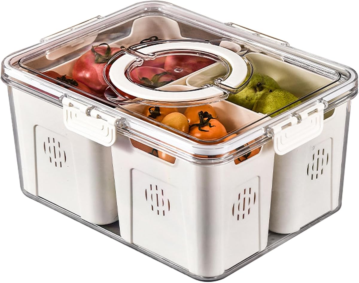 Refrigerator Organizer With Lids (3 Compartments), Fridge Storage, Fridge Organizers And Storage Clear, Fridge Organization, Storage Containers, Stackable With Lid Fridge Organizers
