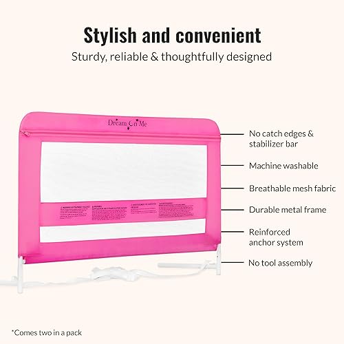 Miniatura 5 de Dream On Me Lilibet - Barandillas de seguridad de malla para cama Twin/Full/Queen | Juego de cama doble | 2340 Rosado,Azul