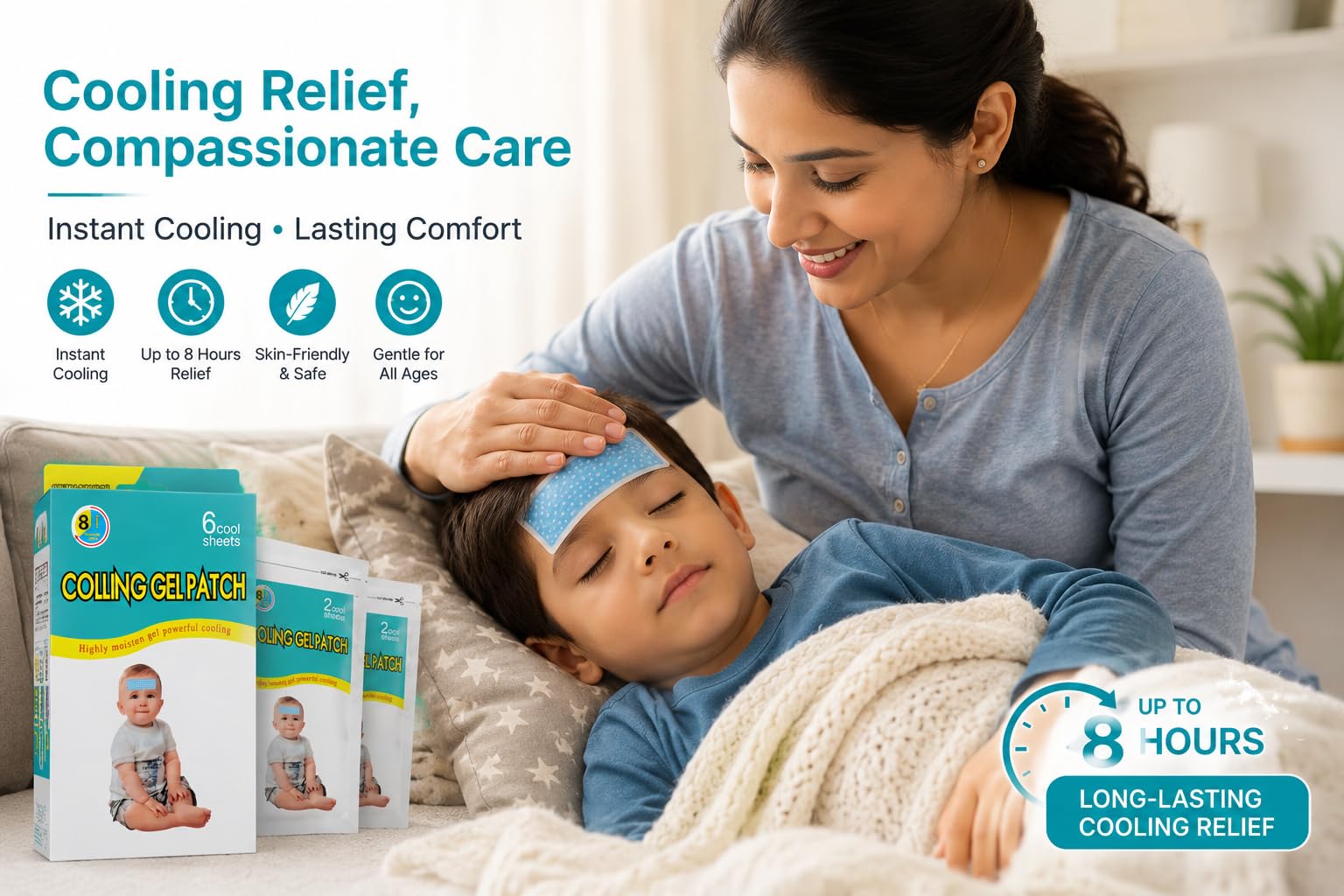 Migraine Relief Cooling Strips– Instant Cooling Headache Patch for For head, Fever, Stress & Migraine Pain Relief Gentle Skin Safe Gel Pad (Cooling Patch 6 - Sheet) — Amazon image 7