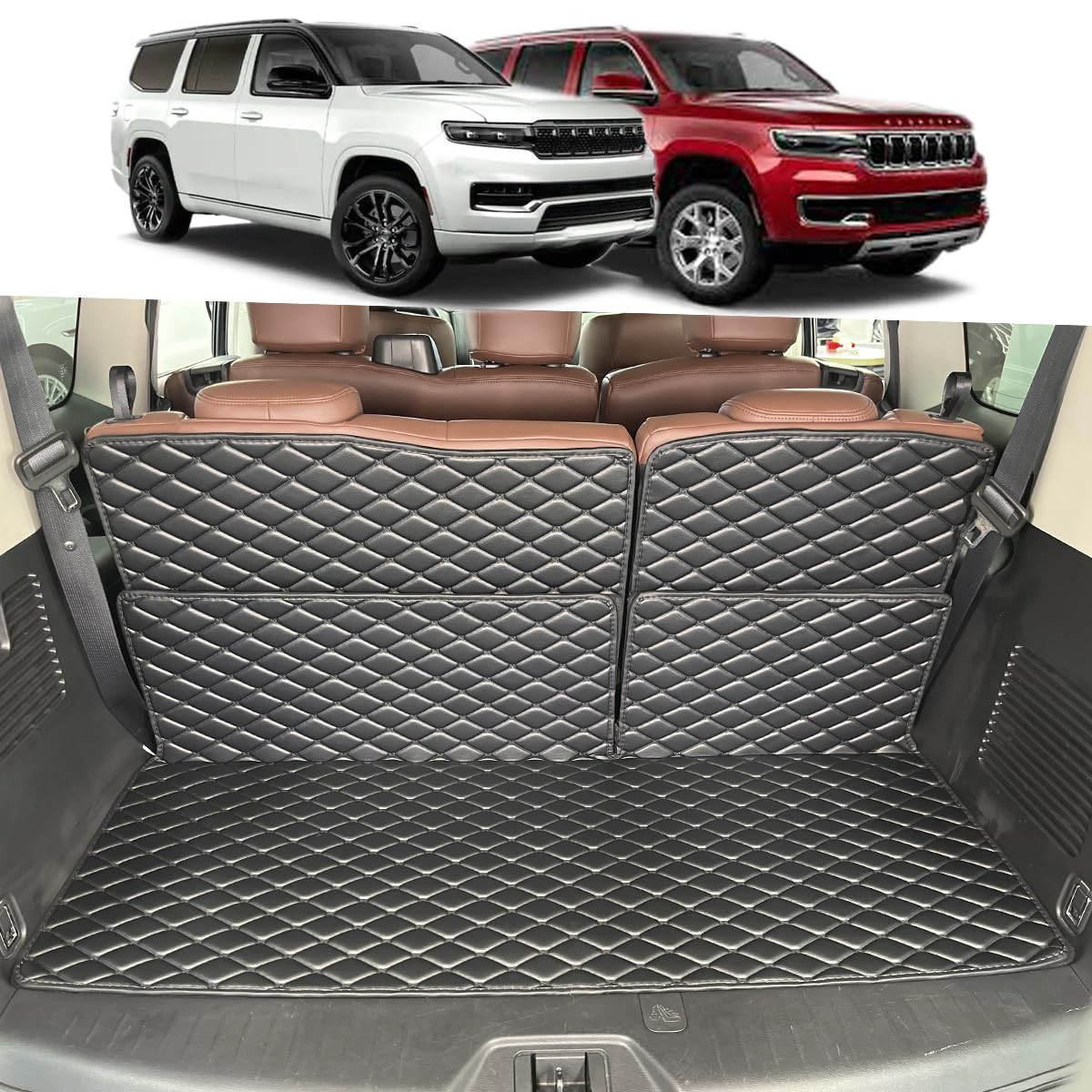 Cargo Liners Compatible with 2022-2025 Jeep Wagoneer/Jeep Grand Wagoneer (Not fit L) Trunk Mat and Rear Backrest Cargo Mat