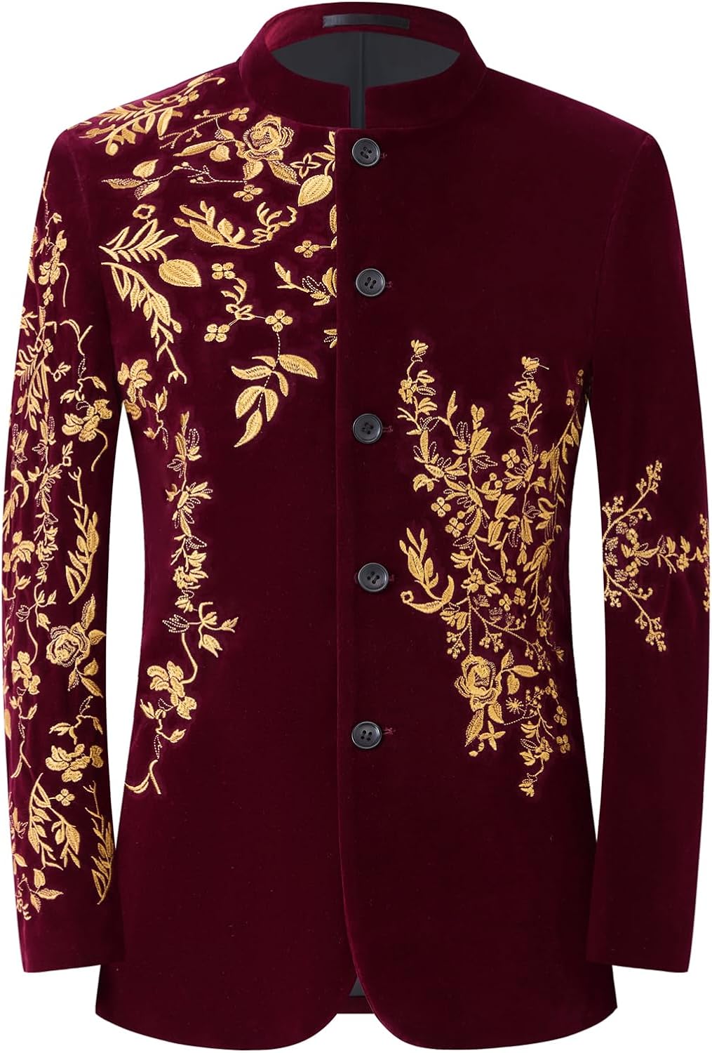 Men's Black Velvet Blazer with Gold Floral Embroidery, Slim Fit Suit Jacket for Wedding, Party, Banquet, Prom
