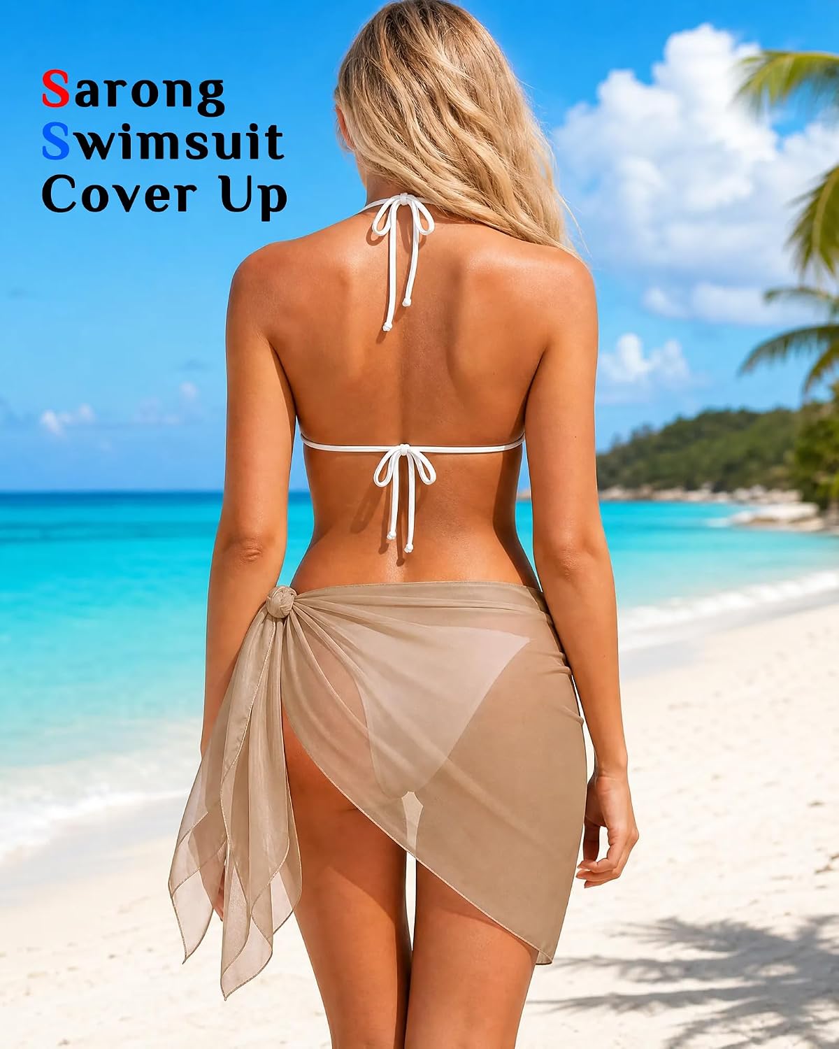 Argstar 3 Pieces Women's Beach Sarong Cover Up Wraps, Bathing Suit Short Skirt Sheer Bikini Swimsuit Coverups for Swimwear