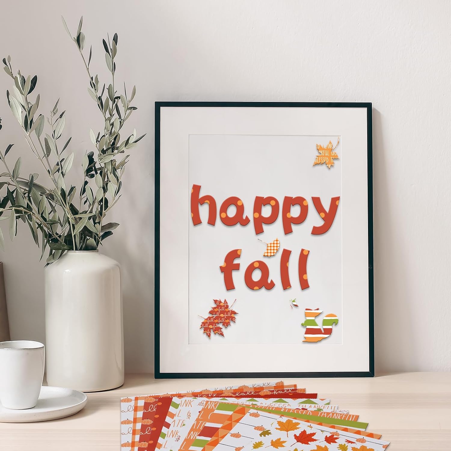 Whaline 60 Pcs Fall Pattern Paper Autumn Leaves Pumpkin Plaid Waves Craft Paper Orange Double Sided A5 Sheet for Holiday Thanksgiving Harvest DIY Card Making Scrapbook Photo Album Decor