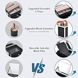 FRENESSA Makeup Train Case Makeup Box 11.8 Inch Large Makeup Case Organizer 3 Trays with Mirror Locking Cosmetic Storage Box for Cosmetics Nail Supplies Sewing Travel Case Black Floral