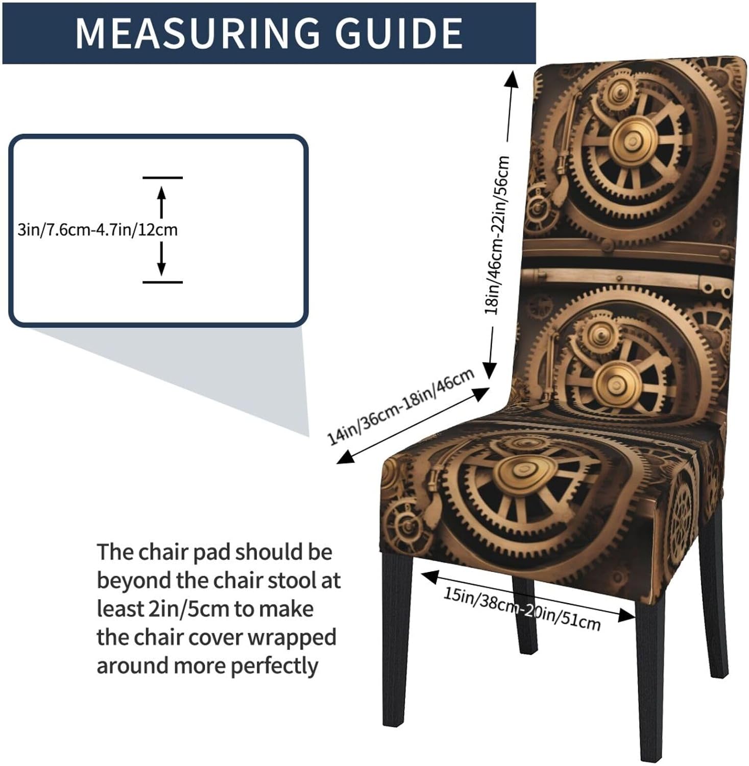 Gold Mechanical Gear Prints Dining Chair Throw Covers – Stretchy Spandex Furniture Layers for Refreshing Your Space - No Ironing Needed