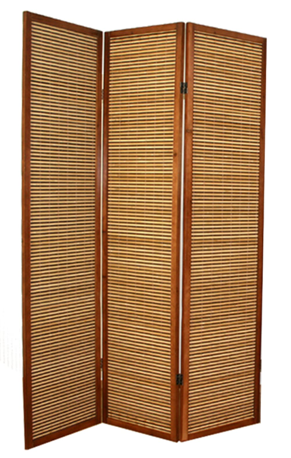 PEGANE Paravent en Bois Brun avec Bambou de 3 pans
