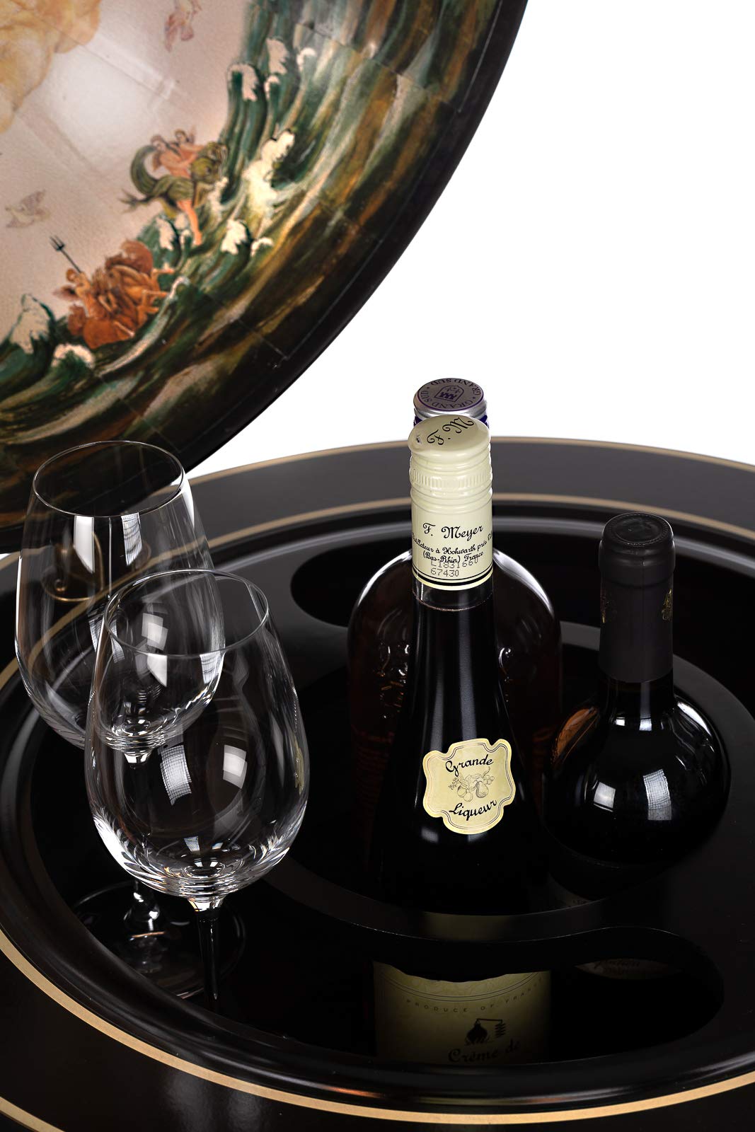 Carrello Bar Globo XXL In Legno Di Eucalipto - Mobile Bar Con Colonne, Bianco Avorio - Foto 8