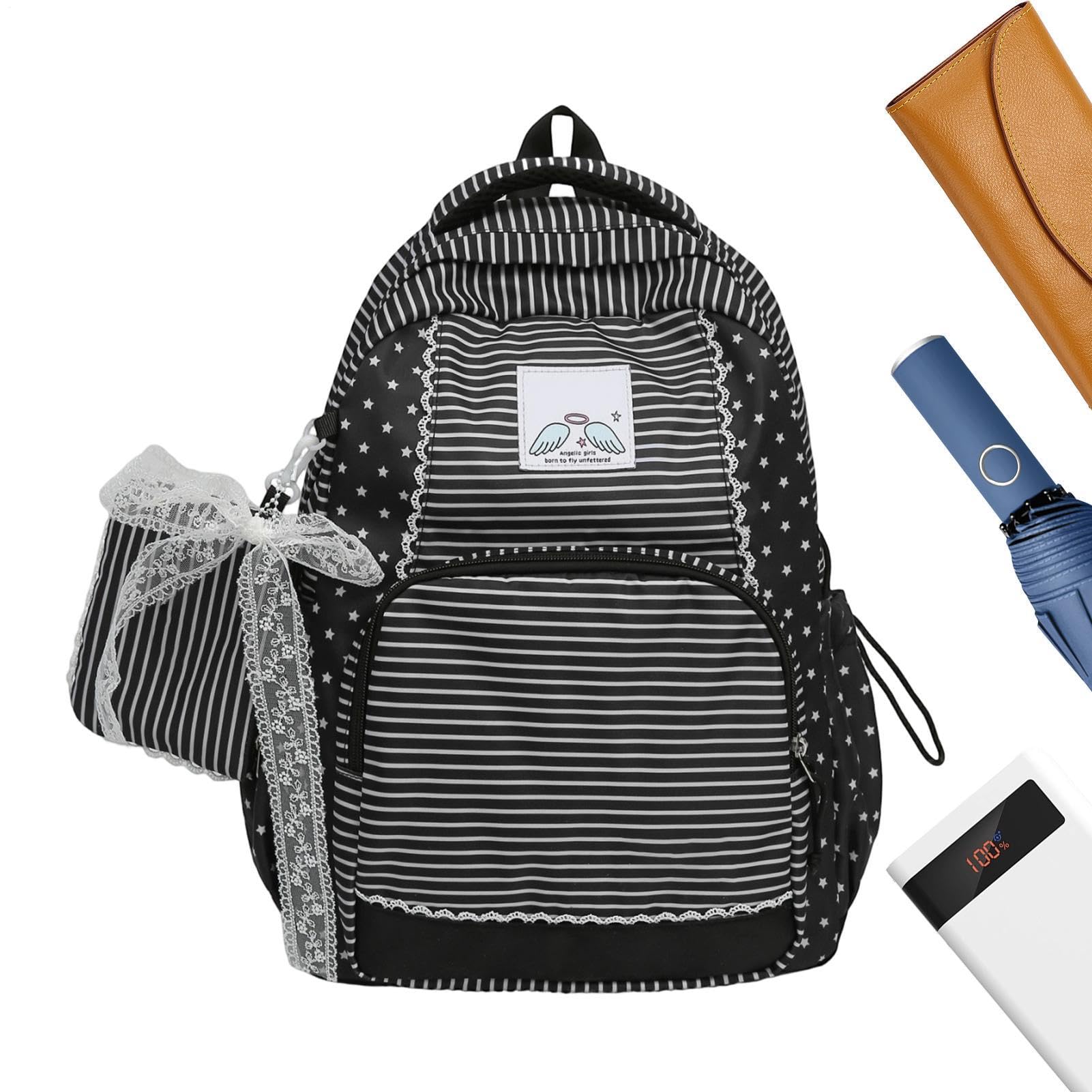Zaini Per Ragazze Con Borsellino Con , Impermeabile E Scomparti Eleganti | Zaino Scuola Bambini A Righe Adolescenti Studentesse Donne Aula Scuola Elementare Campeggio Weekend Gita Fuori Porta