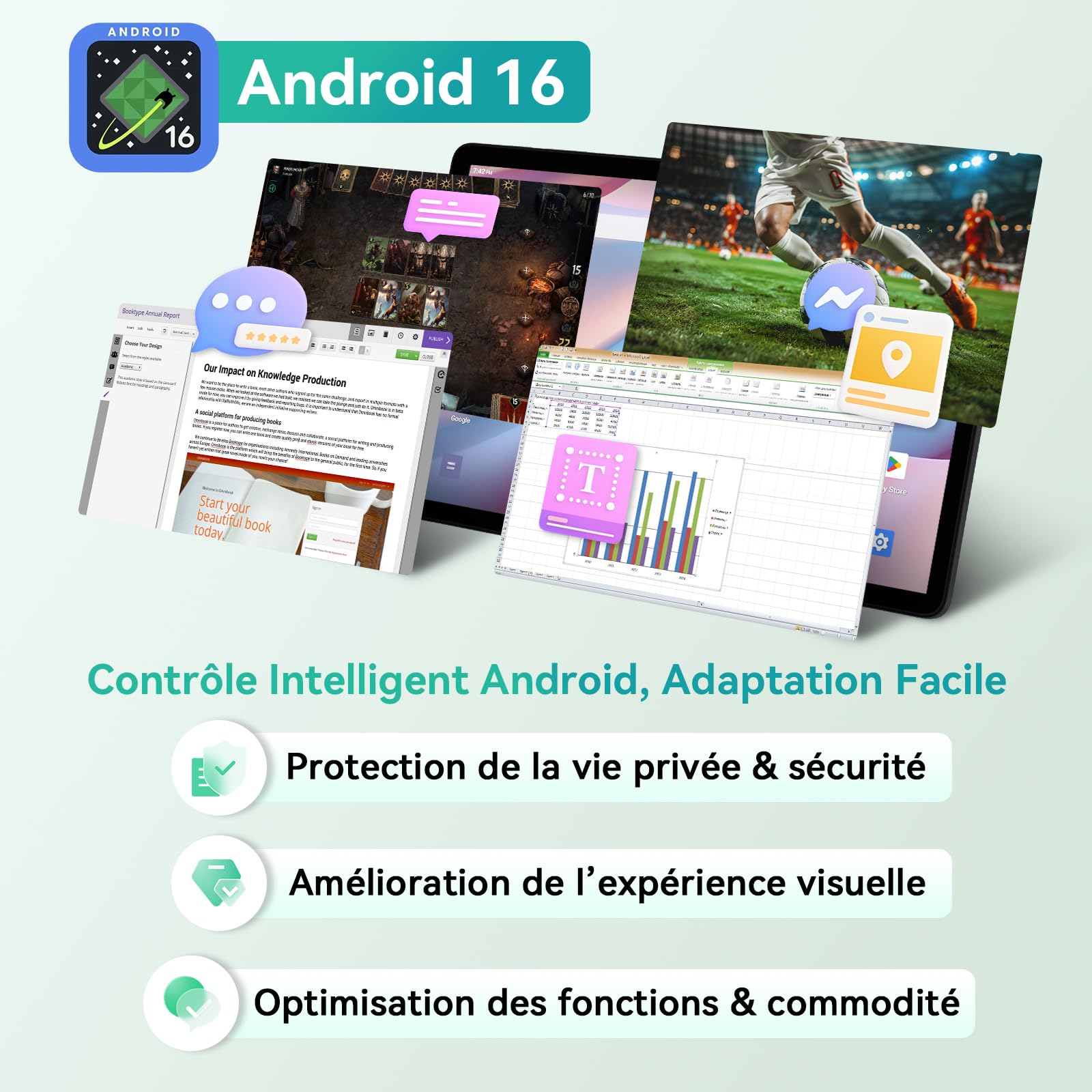 Tablette Android 16 11 Pouces FHD 24Go RAM 128Go ROM 2To TF Gemini AI 3.5 Clavier Souris Stylet 2 en 1 Batterie 8000mAh Gris