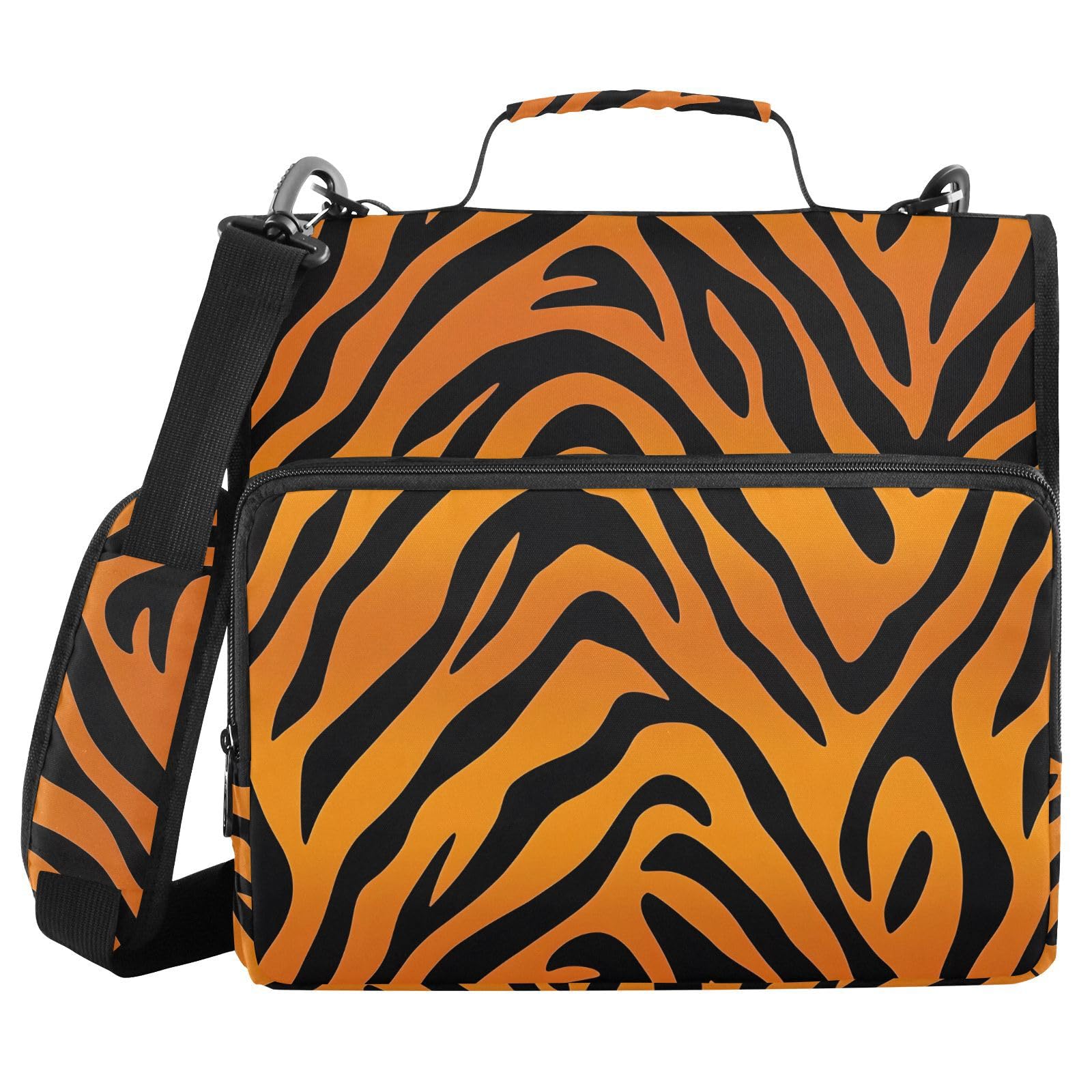 Raccoglitore a 3 anelli con cerniera con stampa tigrata, borsa con tracolla, 500 fogli, organizer per carta, raccoglitore per documenti, per scuola e ufficio