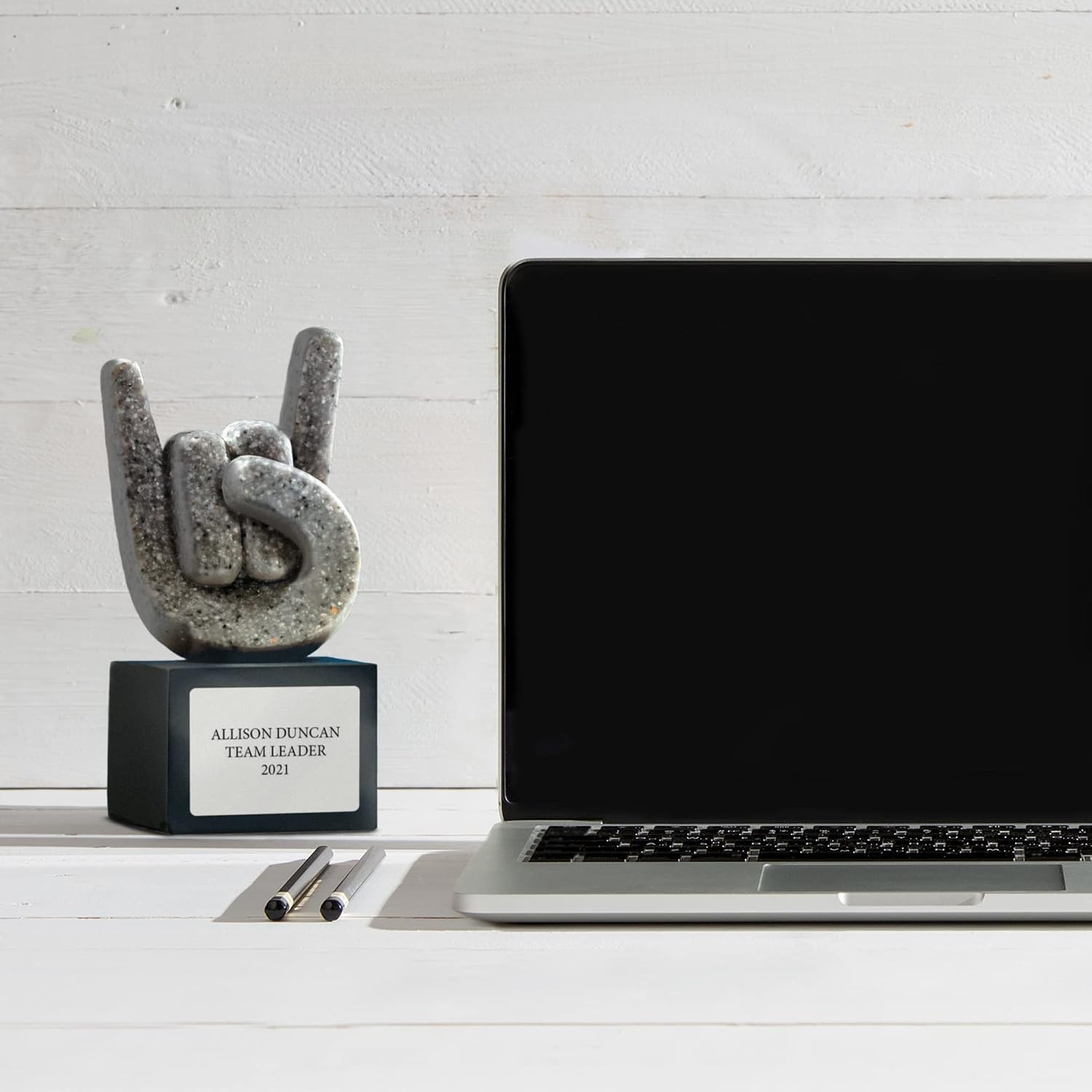 Baudville Custom Engraved Rock Star Trophy Award - Carved Gray Stone on Black Resin Base - Comes with Elegant Black Gift Box